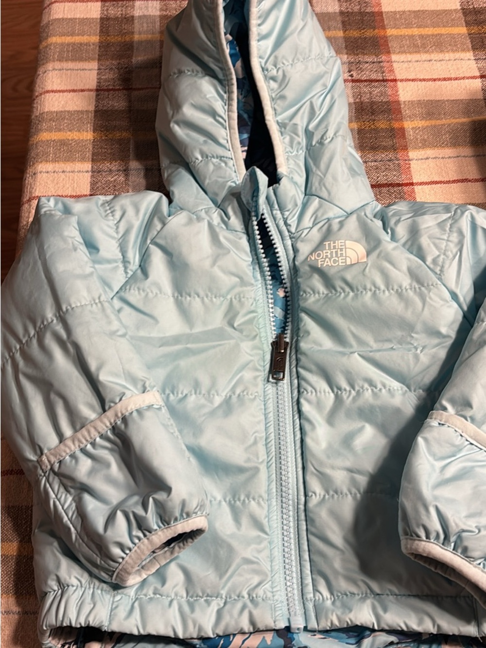 The North Face Light Blue Hooded Puffer Coat for Kids
